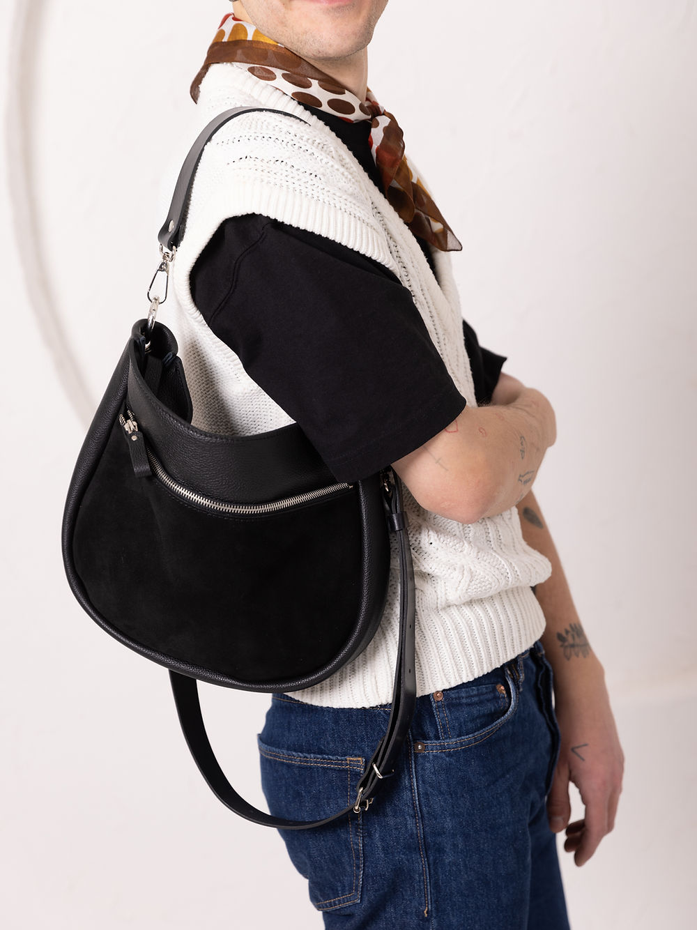 670187_0ca4d17af05842f092d73c6730302ae2mv2.jpg STELLA Leather Handbag - Black & Suede - Image 1