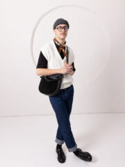 STELLA Leather Handbag - Black & Suede - Image 2