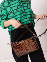 TOMMY Leather Bag with Two Handles - Alligator Pattern - Image 3