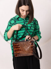 TOMMY Leather Bag with Two Handles - Alligator Pattern - Image 6