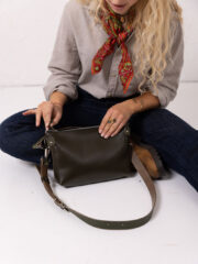 TOMMY Leather Bag with Two Handles - Dirty Green - Image 7