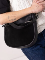 STELLA Leather Handbag - Black & Suede - Image 3