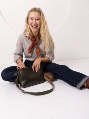 TOMMY Leather Bag with Two Handles - Dirty Green - Image 6