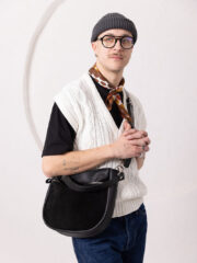 STELLA Leather Handbag - Black & Suede - Image 4