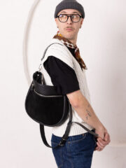 STELLA Leather Handbag - Black & Suede - Image 6