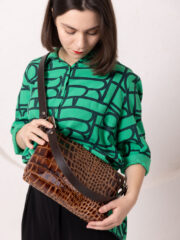 TOMMY Leather Bag with Two Handles - Alligator Pattern - Image 7