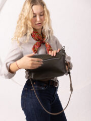 TOMMY Leather Bag with Two Handles - Dirty Green - Image 9