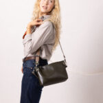 TOMMY Leather Bag with Two Handles - Dirty Green