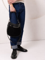 STELLA Leather Handbag - Black & Suede - Image 5