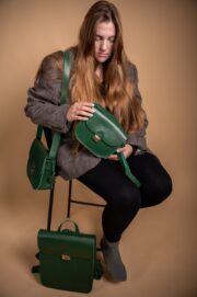 Natural Leather Saddle Bag Large – Green - Image 3