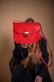 Natural Leather Saddle Bag Medium – Red - Image 3
