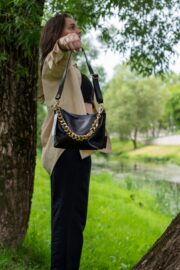 Black Leather Hobo Bag - Small - Image 3