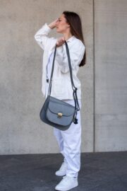 Natural Leather Saddle Bag Medium – Grey - Image 3